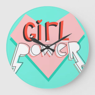 Girl Power:かわいいグラフィックスローガン ラージ壁時計