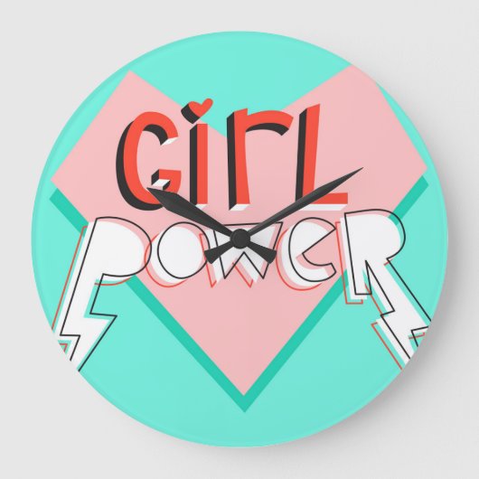 Girl Power：かわいいグラフィックスローガン ラージ壁時計 (正面)