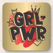 GIRL POWER、クラウン&ハート、赤と金ゴールド コースター (正面)