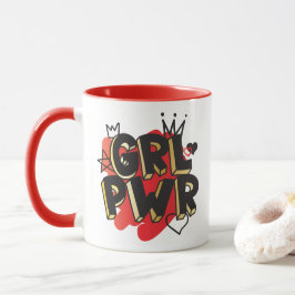 GIRL POWER、クラウン&ハート、赤と金ゴールド マグカップ