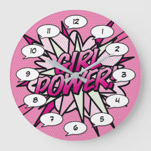 GIRL POWER コミックポップアートピンク ラージ壁時計