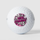 GIRL POWER コミック風モダンピンク ゴルフボール (正面)