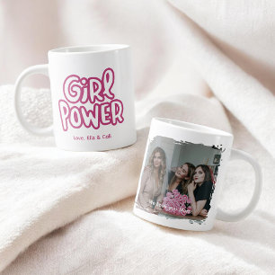 Girl Power ピンクのかわいい文字フォトフレーム 母の日 ジャンボコーヒーマグカップ