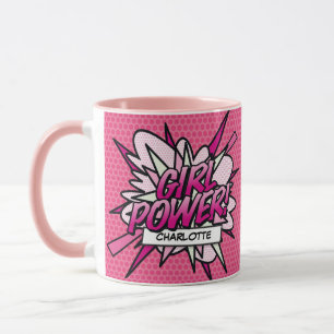 GIRL POWER 名前 楽しい レトロ コミック ポップアート マグカップ