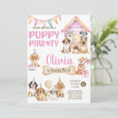Girl puppy / dogs birthday party invitation. 招待状 (スタンド正面)