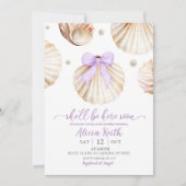 Girl Purple Shell Baby Shower Invitation 招待状 (正面)