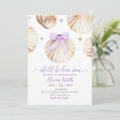 Girl Purple Shell Baby Shower Invitation 招待状 (スタンド正面)