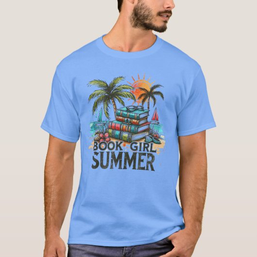 Girl Reading Book Summer Funny Beach Vacation For  Tシャツ (正面)