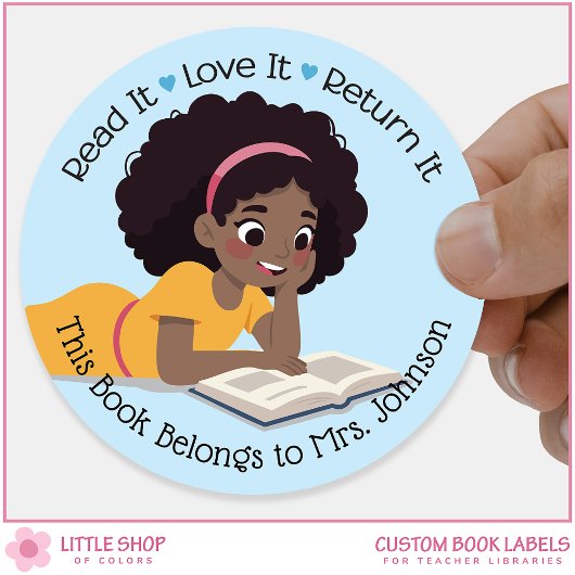 Girl Reading Book Teacher Classroom Library Labels ラウンドシール