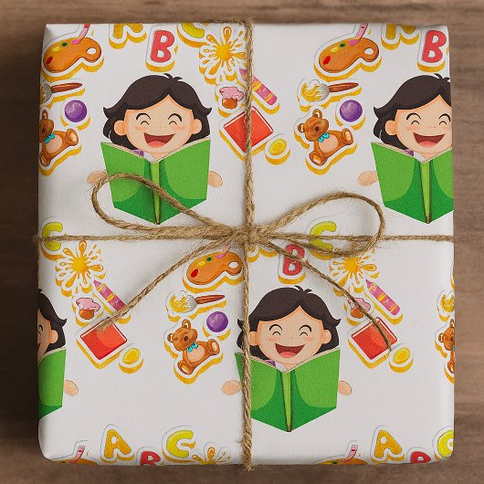 Girl Reading Learning ABC Letters and Toys ラッピングペーパー