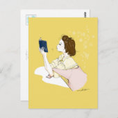 Girl Reading Watercolor Illustration ポストカード (正面/裏面)