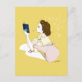 Girl Reading Watercolor Illustration ポストカード