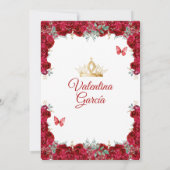 Girl Red Dress Quinceañera 15 Anos Flowers Gold 招待状 (裏面)