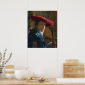 Girl & Red Hat - Johannes Vermeer Fine Art Poster ポスター (キッチン)