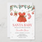 Girl Red Santa Christmas Baby Shower 招待状 (正面)