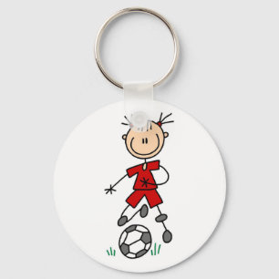 Girl Red Uniform Stick Figure Soccer Player Gifts キーホルダー