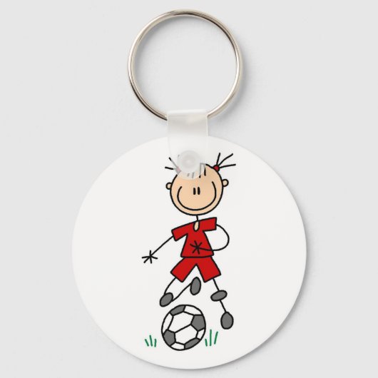 Girl Red Uniform Stick Figure Soccer Player Gifts キーホルダー (正面)
