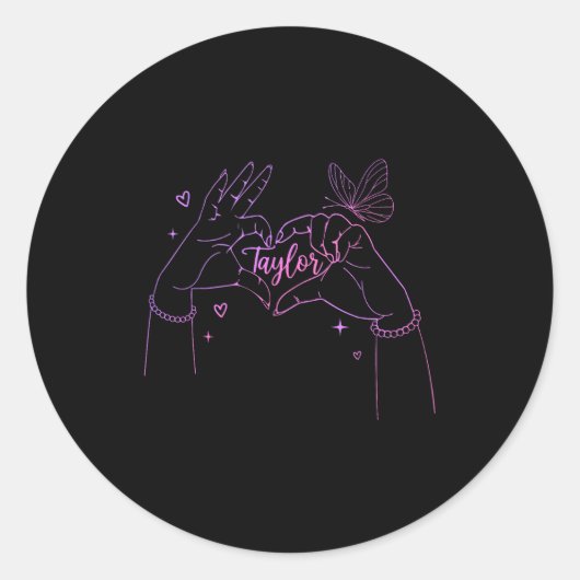 Girl Retro I Love Taylor First Name D Groovy 80's  ラウンドシール (正面)