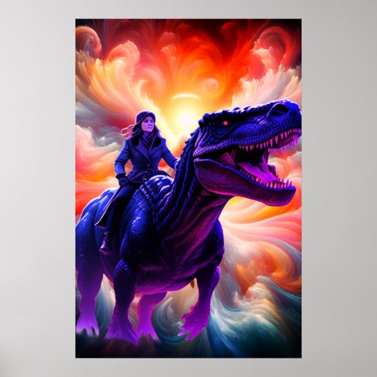 Girl Riding Dinosaur for Adults + Kid's Wall Room ポスター (正面)