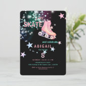  Girl Roller Skating Black Neon 8th Birthday Party 招待状 (スタンド正面)