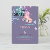 Girl Roller Skating Purple Neon Birthday Party 招待状 (スタンド正面)
