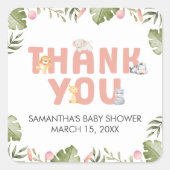 Girl Safari Animal Baby Shower スクエアシール (正面)