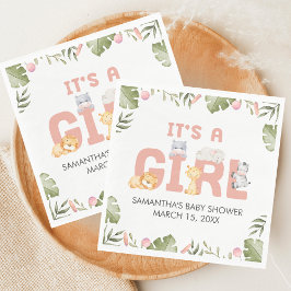 Girl Safari Animal Baby Shower  スタンダードランチョンナプキン
