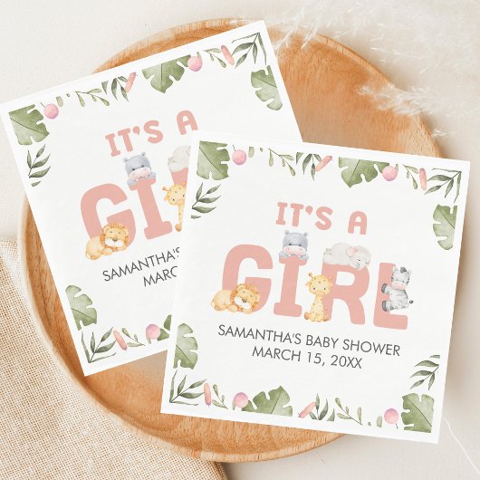 Girl Safari Animal Baby Shower  スタンダードランチョンナプキン