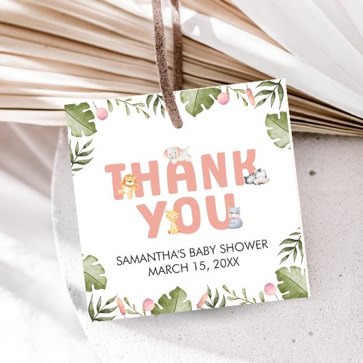 Girl Safari Animal Baby Shower  フェイバータグ