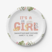 Girl Safari Animal Baby Shower  ペーパープレート (正面)