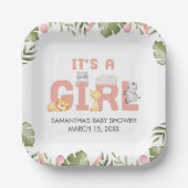 Girl Safari Animal Baby Shower  ペーパープレート (正面)