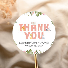 Girl Safari Animal Baby Shower  ラウンドシール