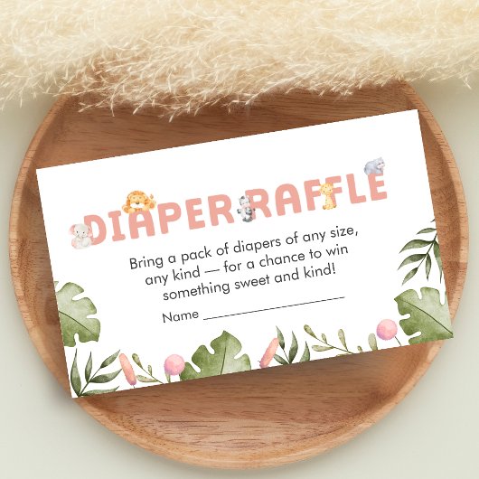 Girl Safari Animal Baby Shower Diaper Raffle エンクロージャーカード