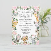 Girl Safari Baby Shower Invitation, Wild Jungle An 招待状 (スタンド正面)