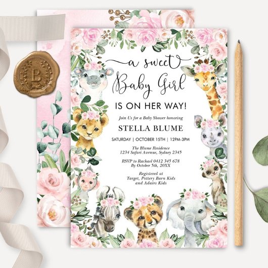 Girl Safari Baby Shower Invitation, Wild Jungle An 招待状
