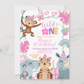 Girl Safari Birthday Wild One Party invitation 招待状 (正面)