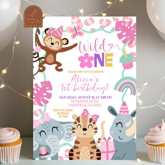 Girl Safari Birthday Wild One Party invitation 招待状