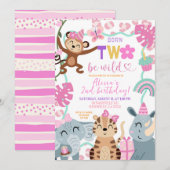 Girl Safari Born TWO be wild Party invitation 招待状 (正面/裏面)