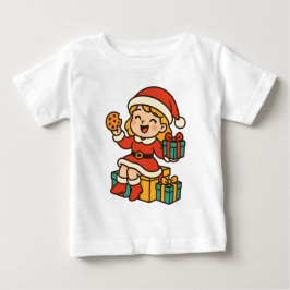 Girl Santa with Cookies and Gifts ベビーTシャツ