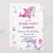 Girl shark birthday invitation 招待状 (正面/裏面)