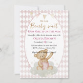 Girl Shower Invitation Pink Teddy Bear Design 招待状 (正面)