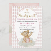 Girl Shower Invitation Pink Teddy Bear Design 招待状 (正面/裏面)