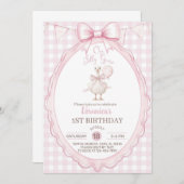 Girl Silly Goose 1st first birthday invite, goose. 招待状 (正面/裏面)