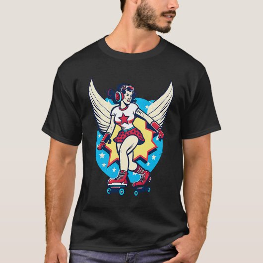 Girl Skating Wings Roller Derby Tシャツ (正面)