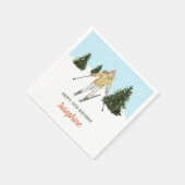 Girl Skiing In Winter Scene Watercolor Birthday スタンダードカクテルナプキン (角)