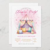  Girl Sleepover birthday party 招待状 (正面/裏面)