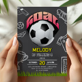 Girl Soccer Ball Birthday Party Invitation 招待状