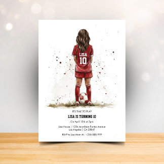 Girl Soccer Football Birthday Invitation 招待状