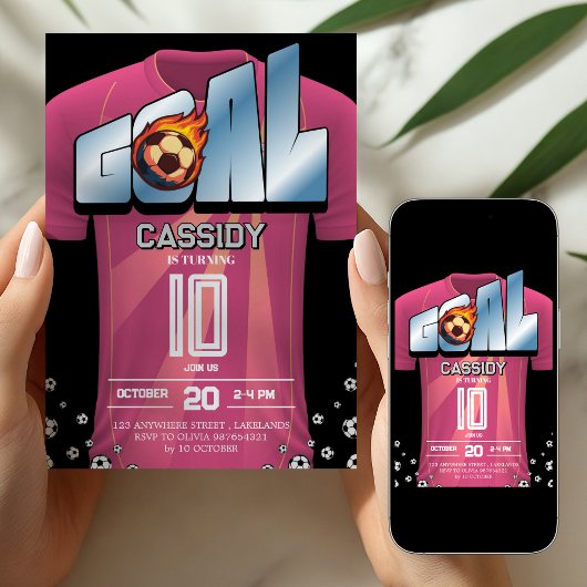 Girl Soccer Shirt Birthday Party Invitation 招待状