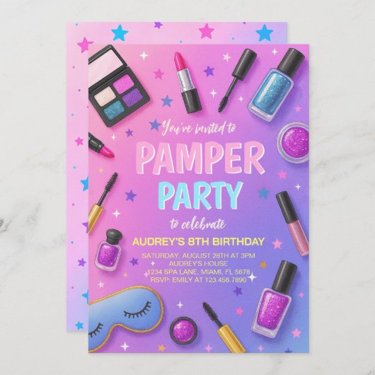 Girl Spa Pamper Party Birthday Invitation 招待状 (正面/裏面)